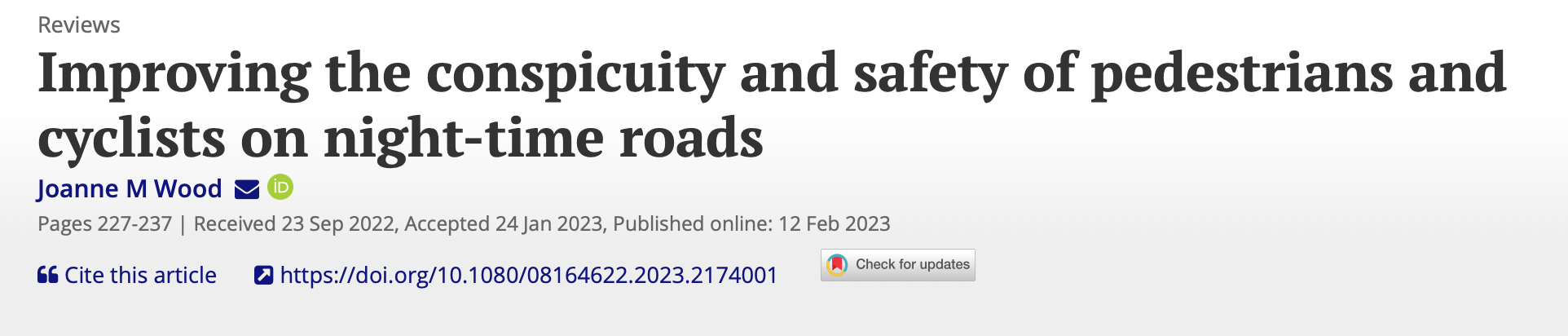 Improving the conspicuity and safety of pedestrians and cyclists on night-time roads