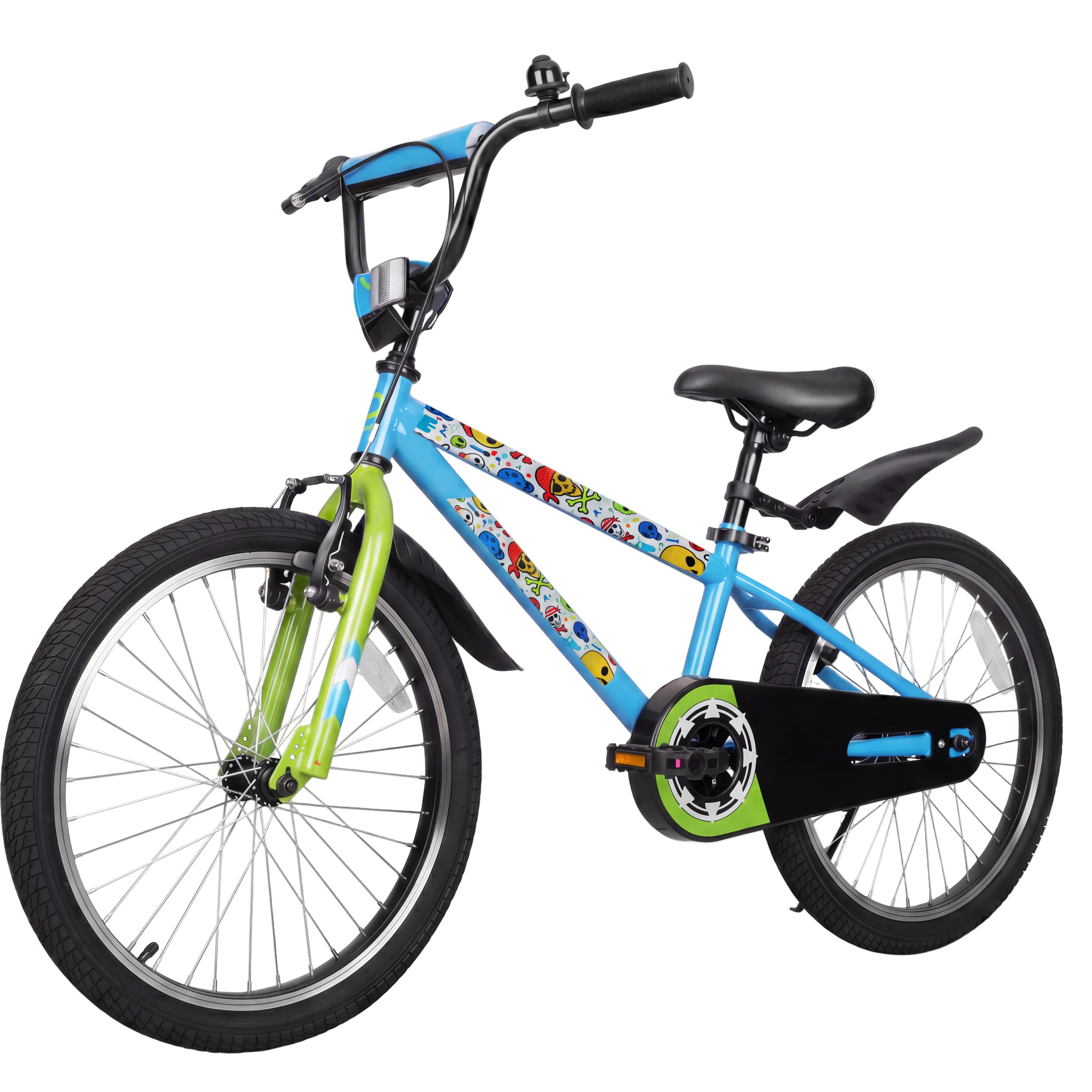 Children's bicycle with colorful design on a white background