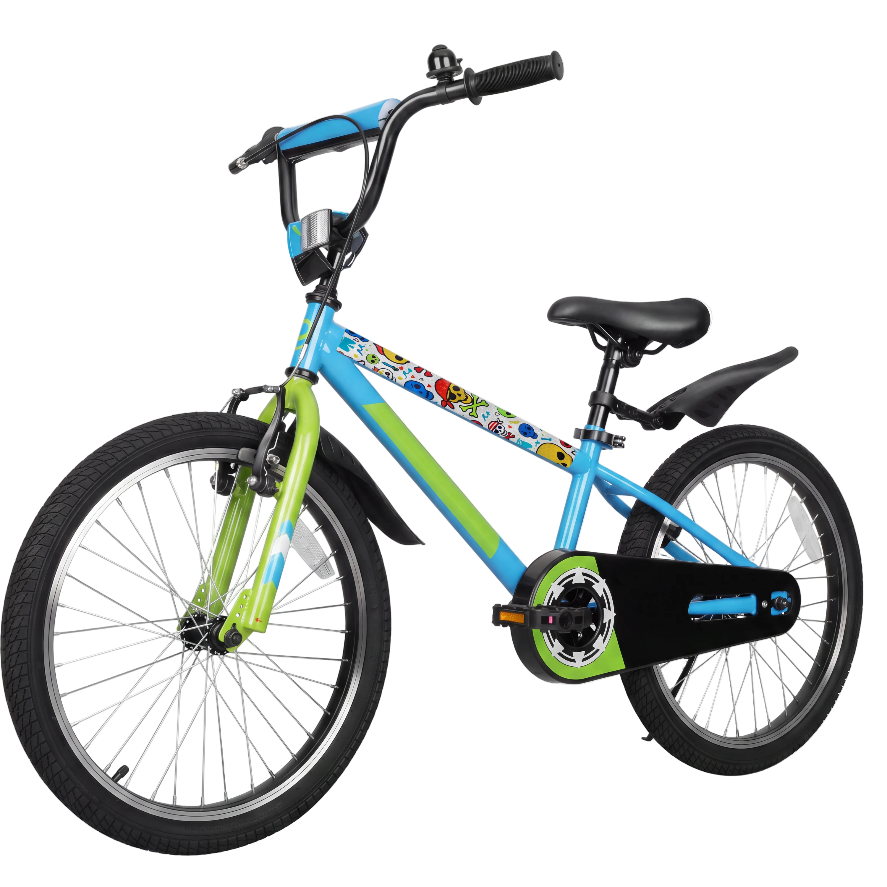 Colorful children's bicycle with a white background
