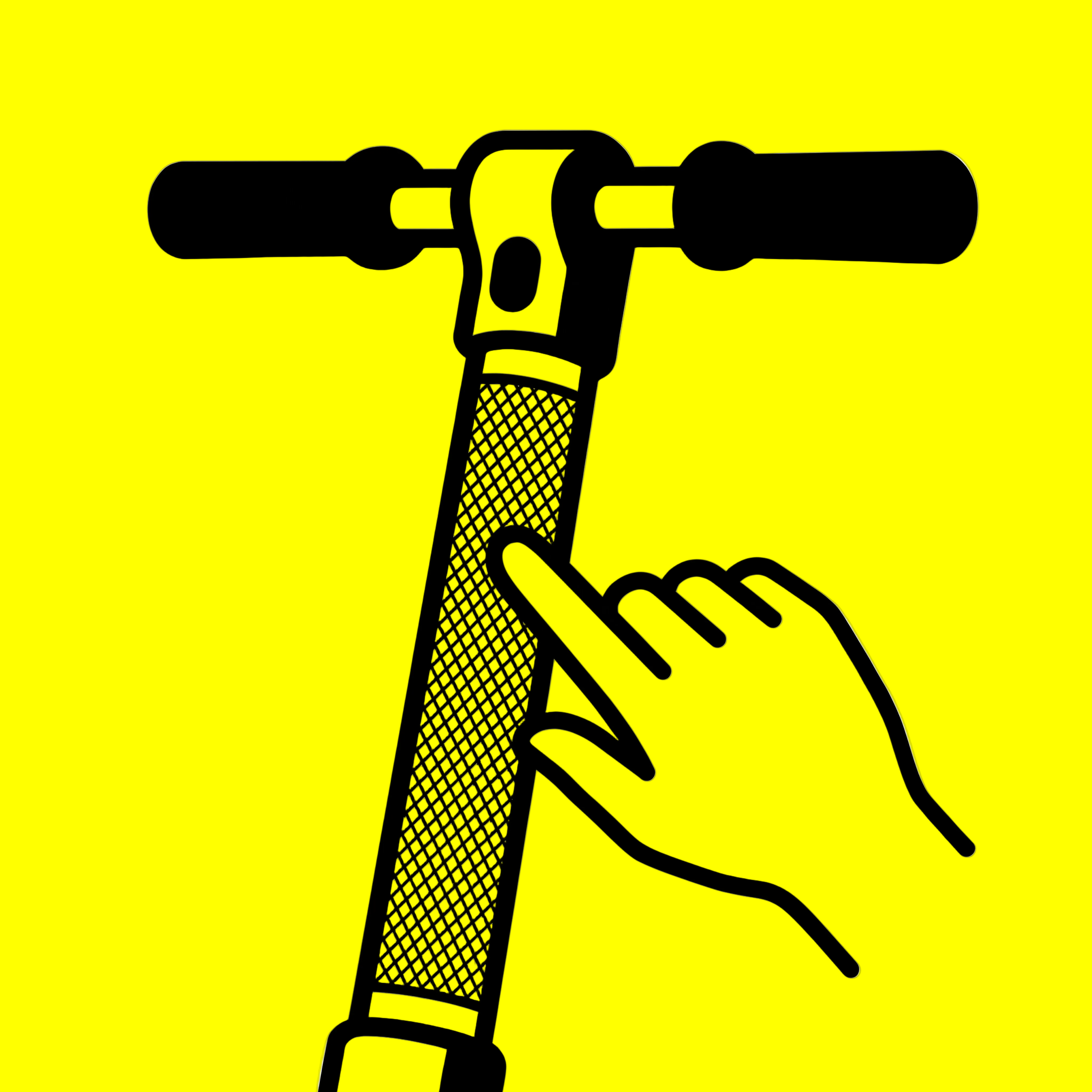 Illustration of a hand gripping the handlebar of a scooter on a white background