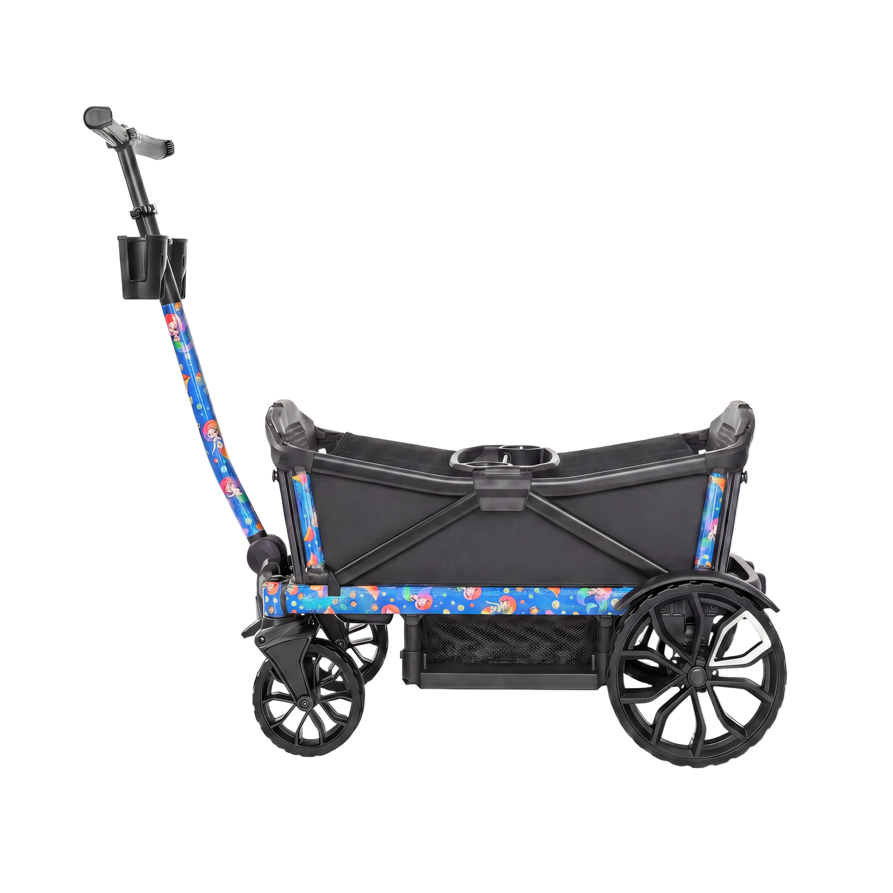 Black wagon with colorful handle on a white background